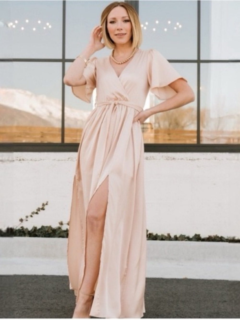Baltic Born Sicily Maxi Dress in Champagne Size Large Formal Christmas Photos